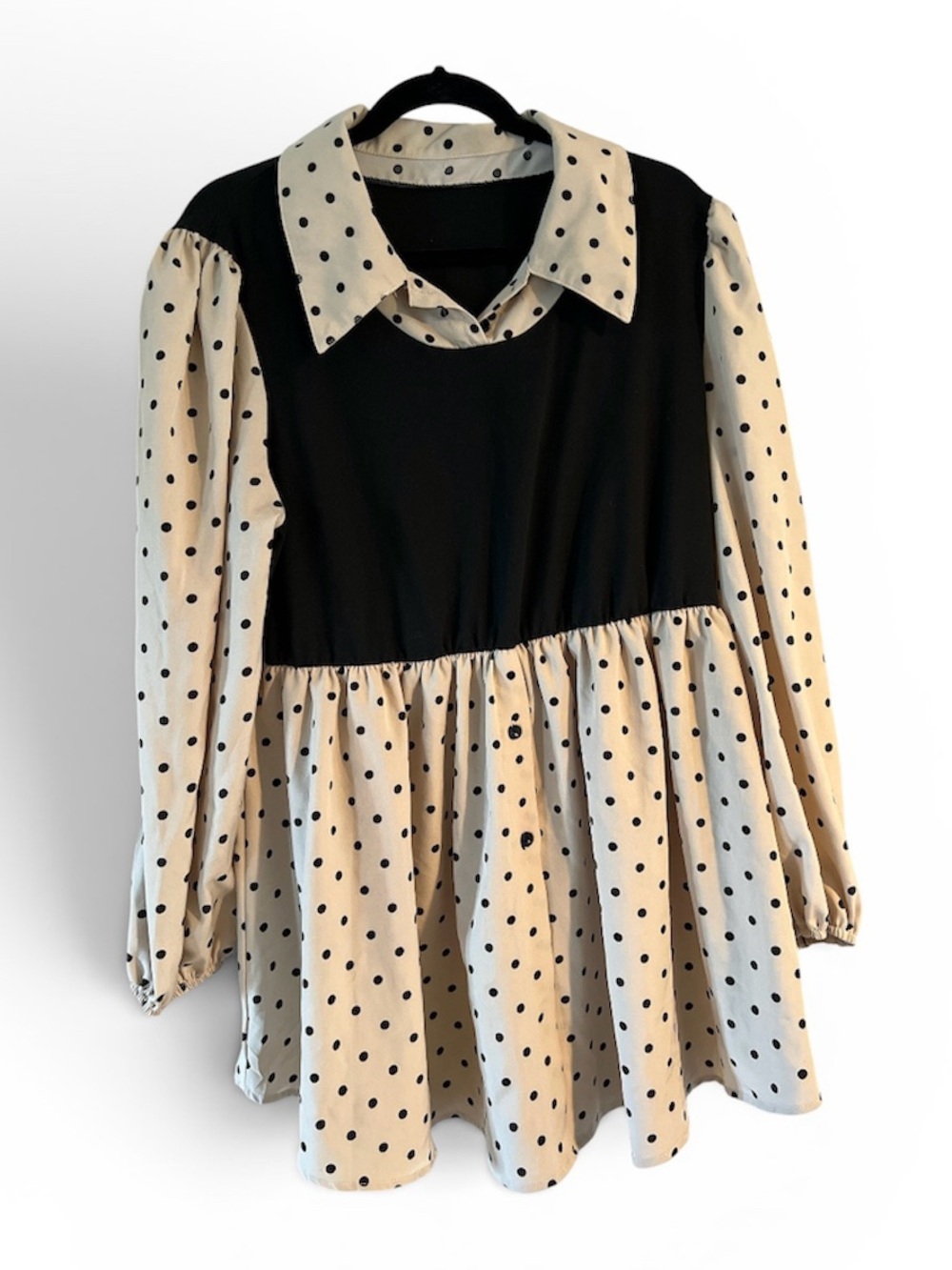 Black & Cream Polka Dot Peplum Blouse